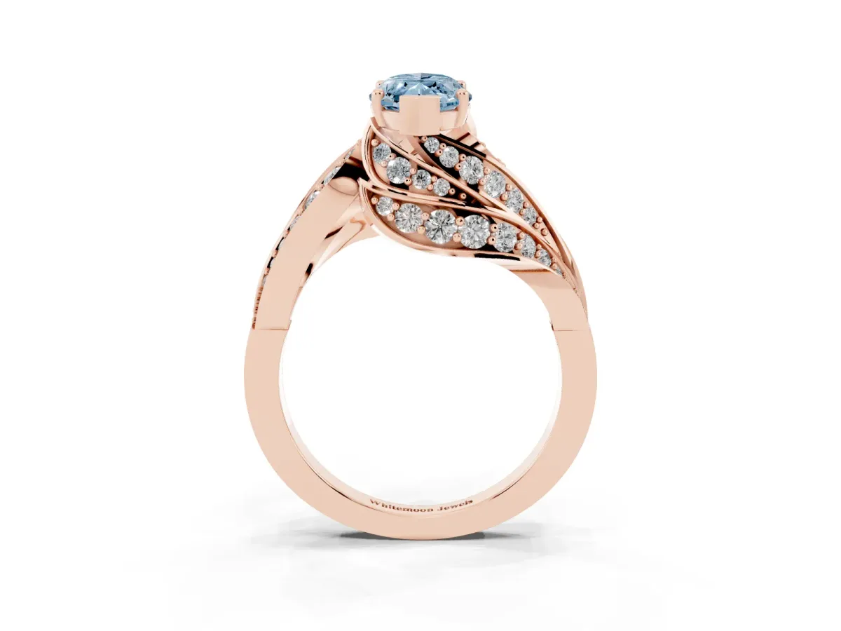 Fancy Blue Marquise Cut Diamond Solitaire Ring with Prong Setting and Twisted Pavé Band Rose gold