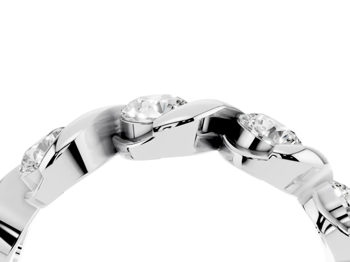 Round Diamond Wave Band with Channel Setting and Shared Prongs White gold