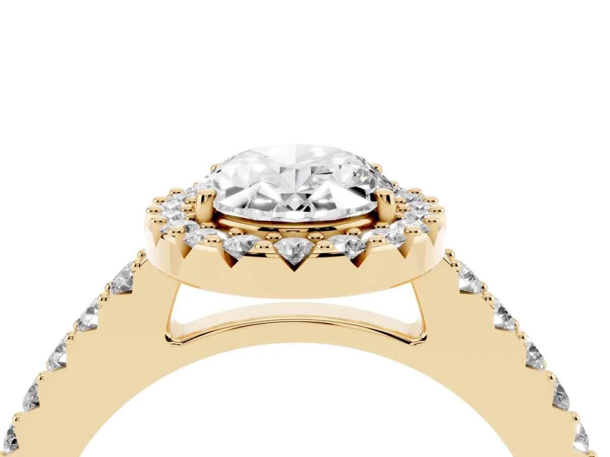 Oval Cut Halo Diamond Pavé Solitaire Ring Yellow gold