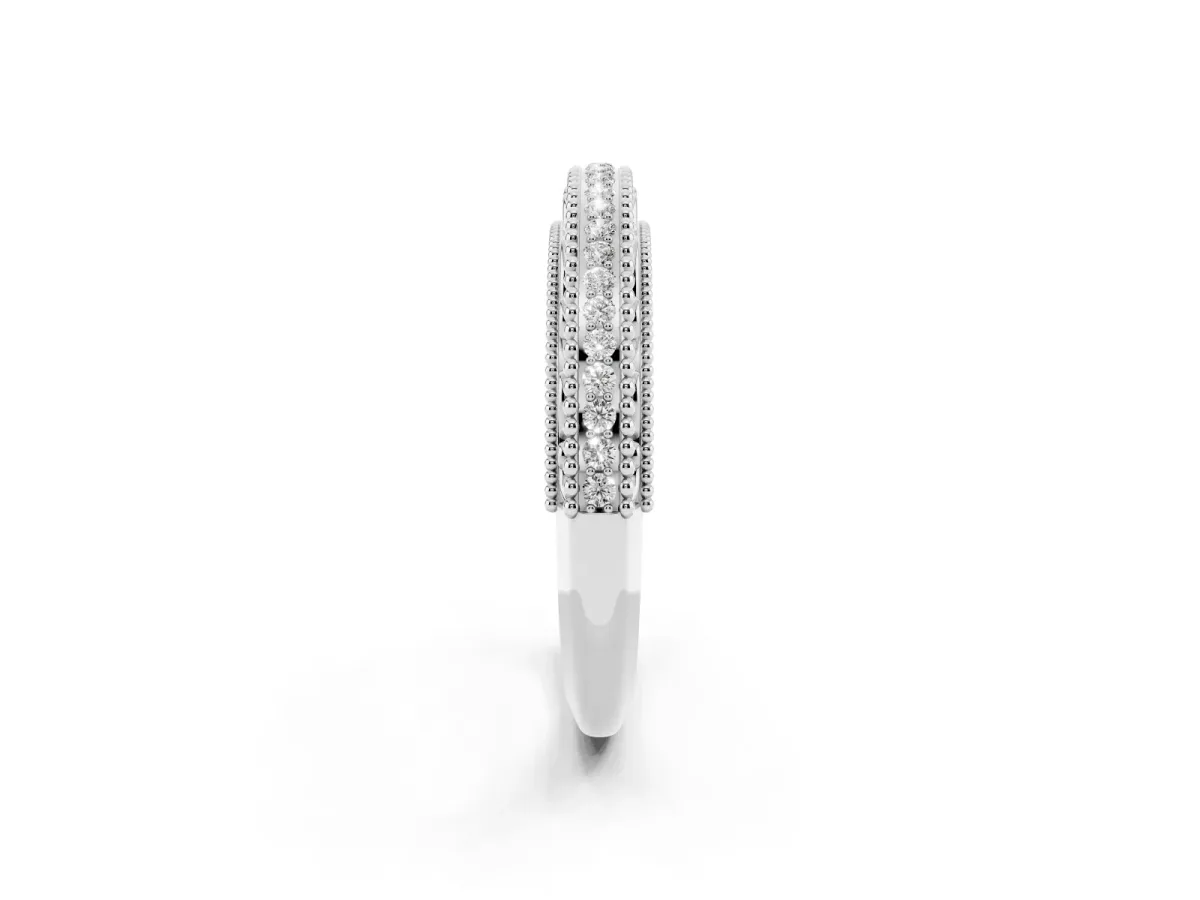 Round Diamond Pavé Milgrain White Gold Eternity Band Silver