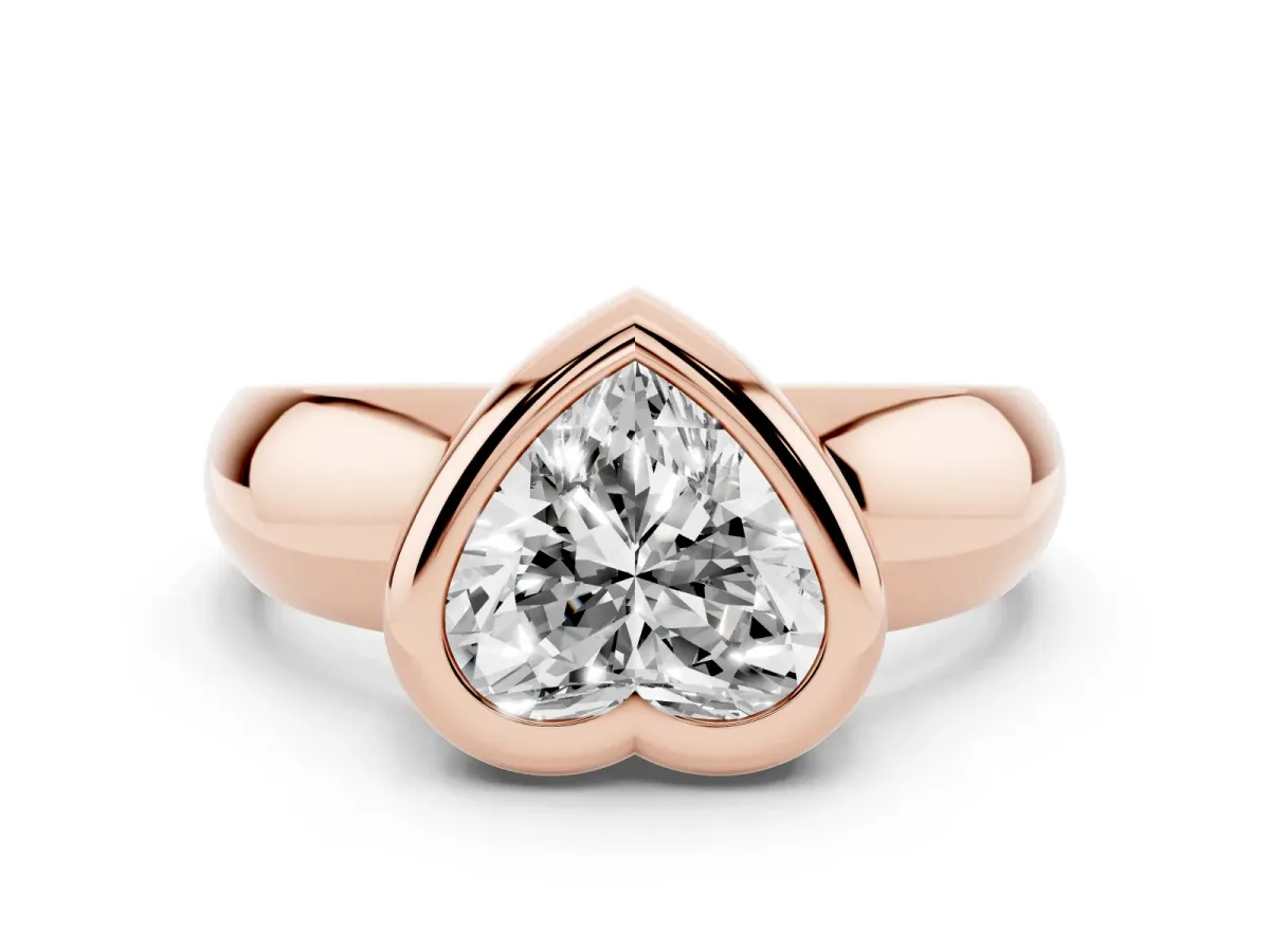 Bezel Set Heart Cut Solitaire Ring with Wide Band Rose gold