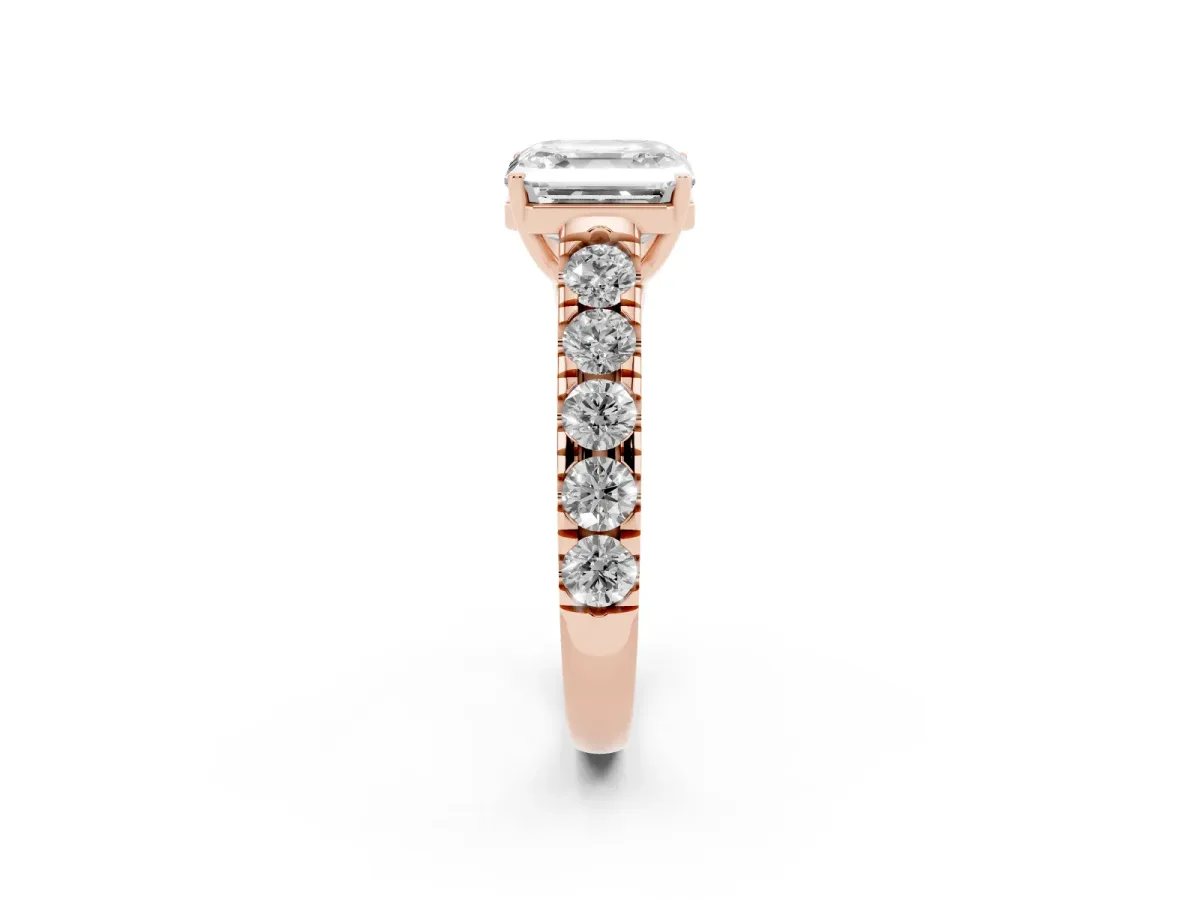 Asscher Cut Cut Diamond Solitaire Ring with Micro Pave Band and Prong Setting Rose gold