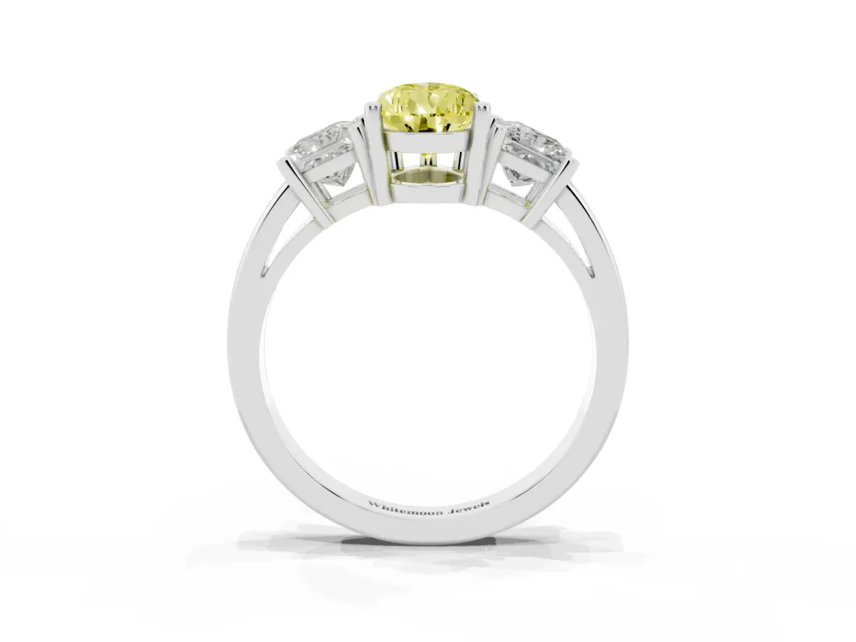 Fancy Yellow Three-Stone Pear Cut Cut Solitaire Ring with Prong Setting Platinum