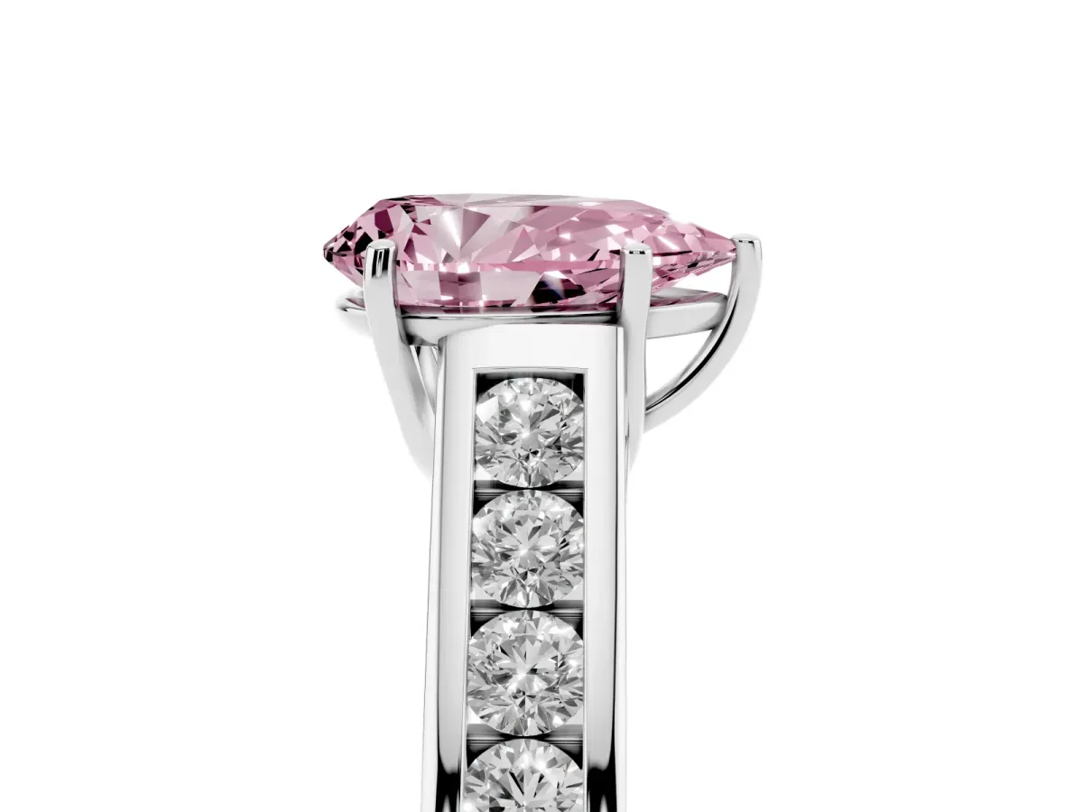 Fancy Pink Pear Cut Brilliant Channel-Set Solitaire Ring with Four-Prong Setting Silver