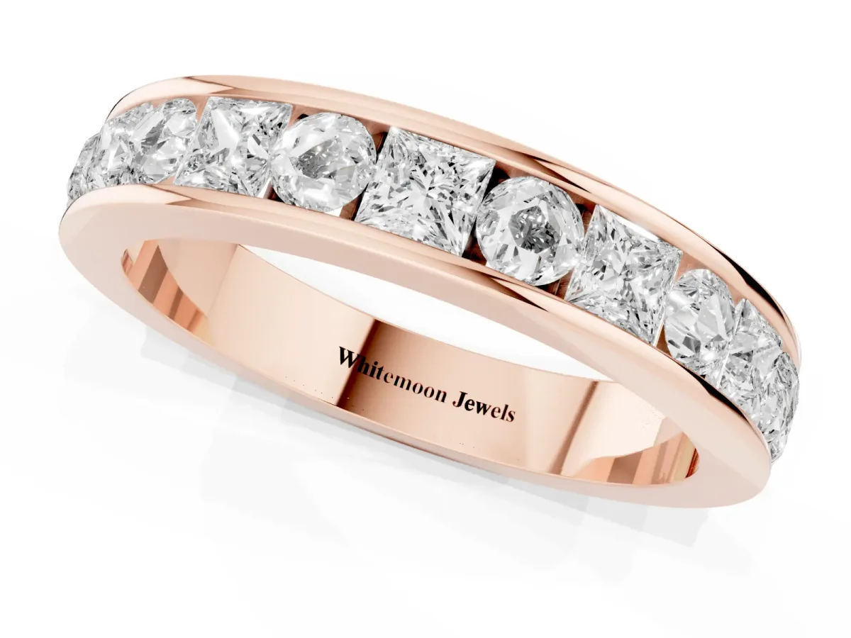 Princess Diamond Channel Set Promise Ring with Round Diamond Accents Rose gold