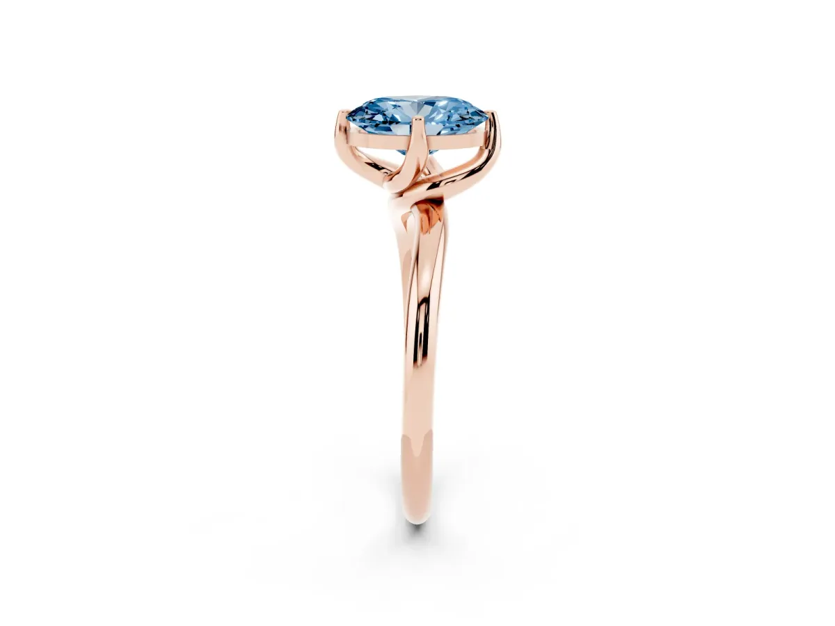 Fancy Blue Oval Cut Diamond Solitaire Engagement Ring with Four-Prong Setting and Classic Band Rose gold