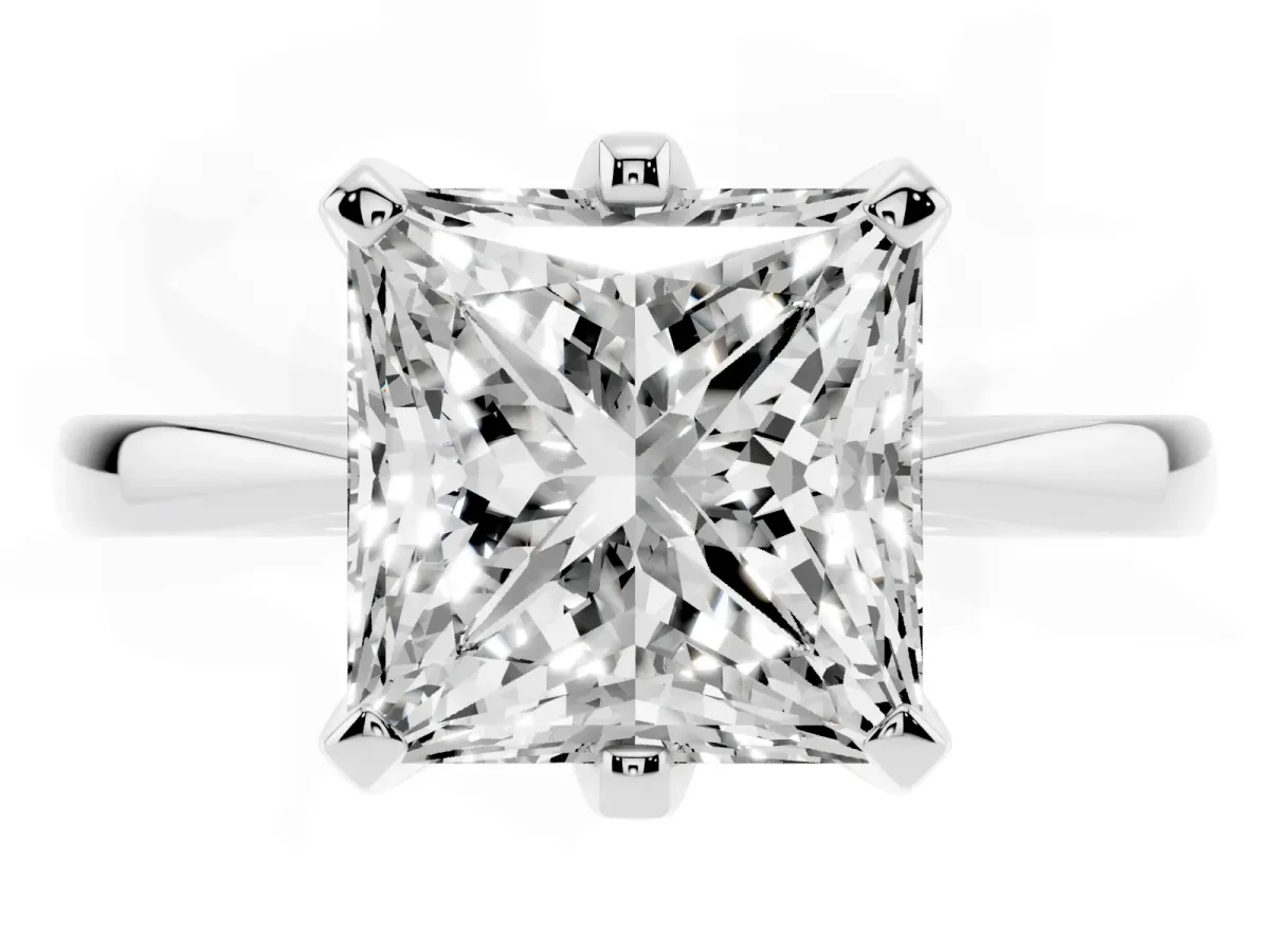Princess Cut Solitaire Engagement Ring with Six-Prong Setting and Tapered Band White gold