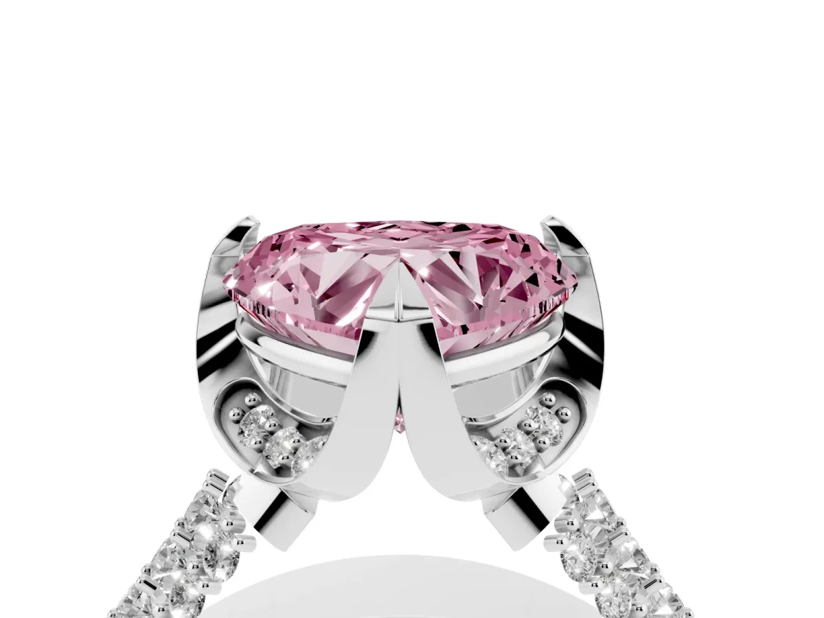 Fancy Pink Heart Cut Solitaire Pave Split Shank Ring with Four-Prong Setting Silver