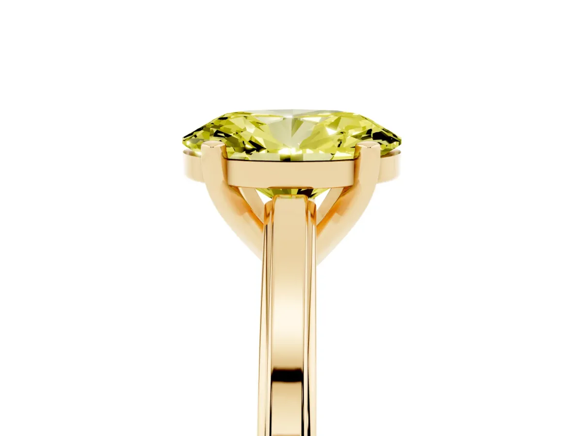 Fancy Yellow Oval Cut Solitaire Diamond Ring with Four-Prong Setting and Classic Band Yellow gold