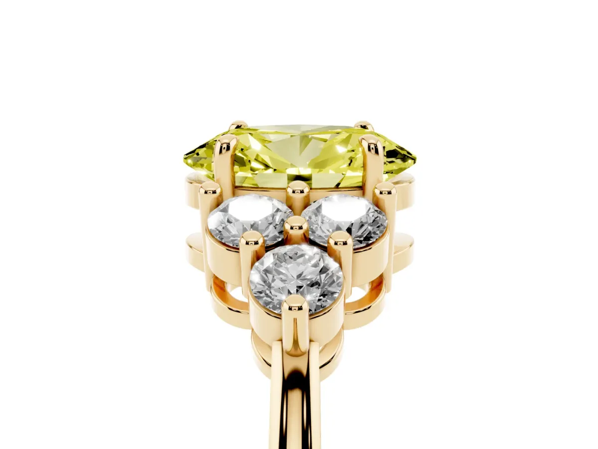 Fancy Yellow Oval Cut Brilliant Diamond Cluster Accent Solitaire Ring with Prong Setting Yellow gold