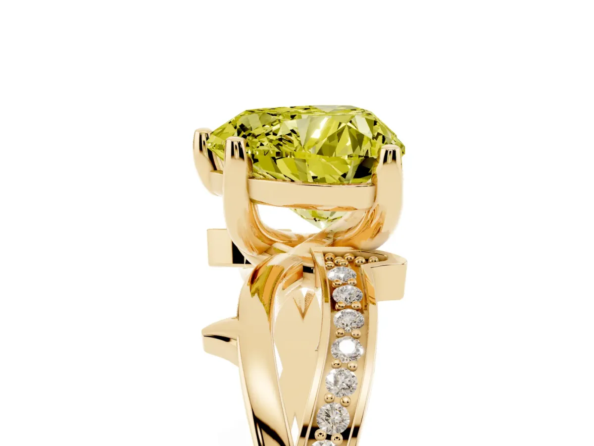 Fancy Yellow Heart Cut Solitaire Twist Band with Pavé Accents and Four-Prong Setting Yellow gold