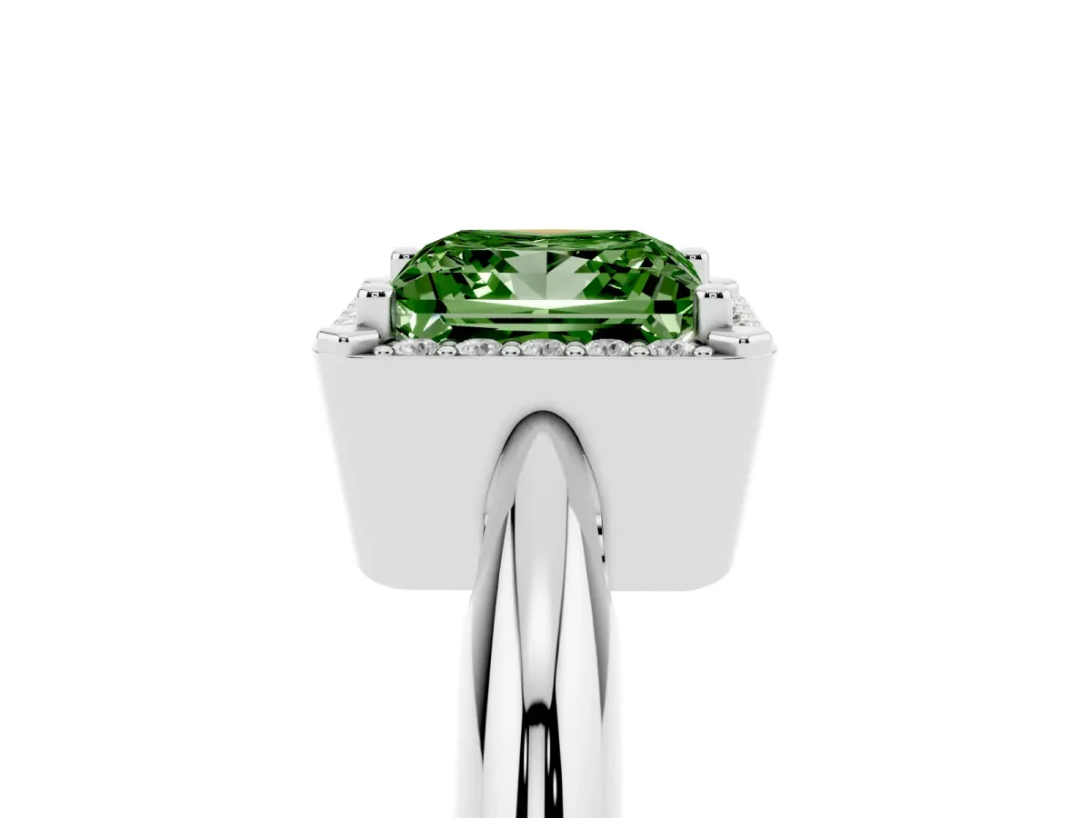 Fancy Green Princess Cut Cut Diamond Halo Engagement Ring with Split Shank and Four-Prong Setting Silver
