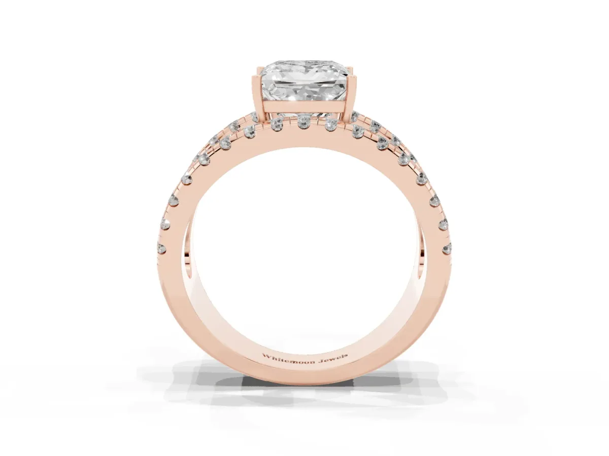 Princess Cut Solitaire Split Shank Pave Diamond Ring Rose gold