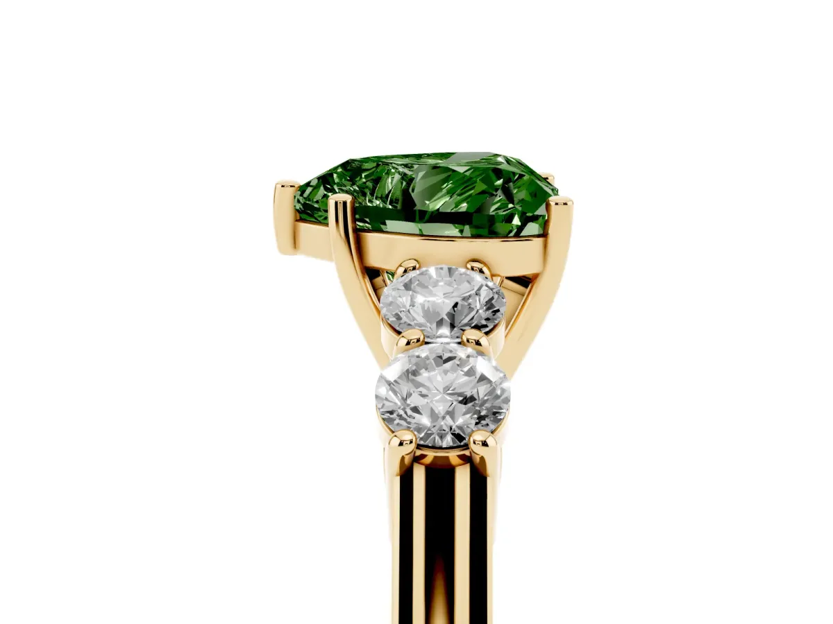 Fancy Green Heart Cut Cut Diamond Five-Stone Prong Set White Gold Ring Yellow gold
