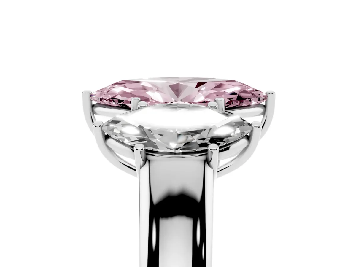 Fancy Pink Three-Stone Marquise Cut Cut Diamond Ring with Prong Setting and Classic Band Silver