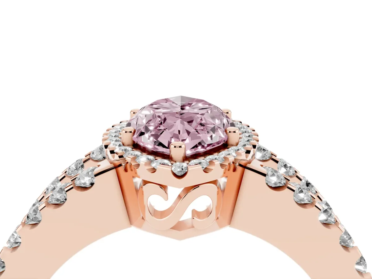 Fancy Pink Marquise Cut Cut Halo Split Shank Diamond Ring with Four-Prong Setting Rose gold
