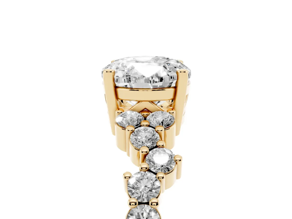 Oval Cut Diamond Scattered Round Accent Ring with Prong Setting Yellow gold