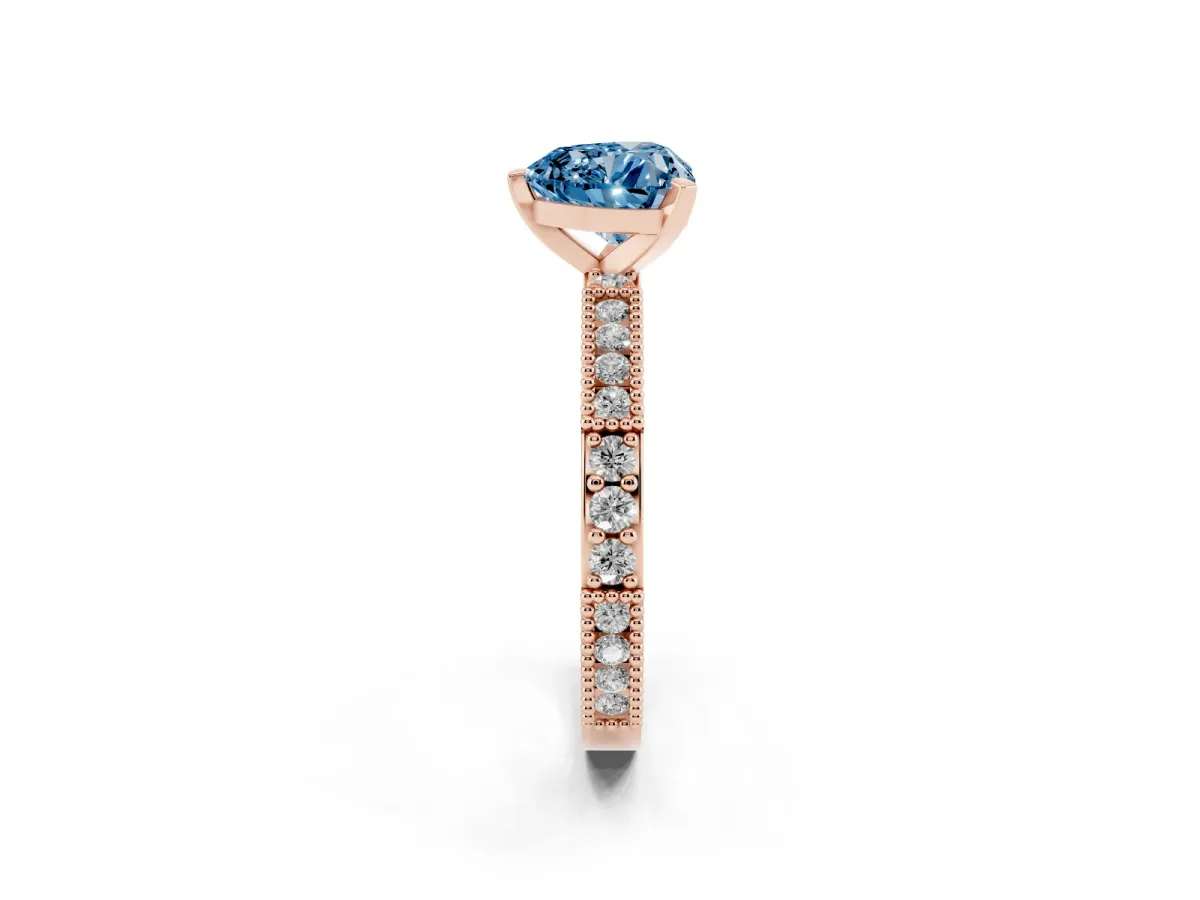 Fancy Blue Heart Cut Solitaire with Pavé Band and Four-Prong Setting Rose gold