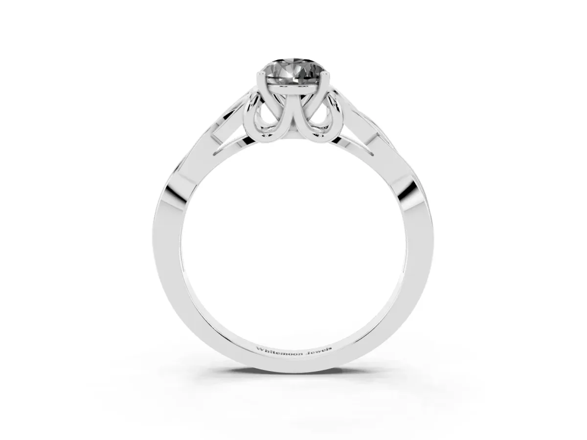 Fancy Black Pear Cut Diamond Solitaire Engagement Ring with Celtic Knot Band and Four-Prong Setting Silver