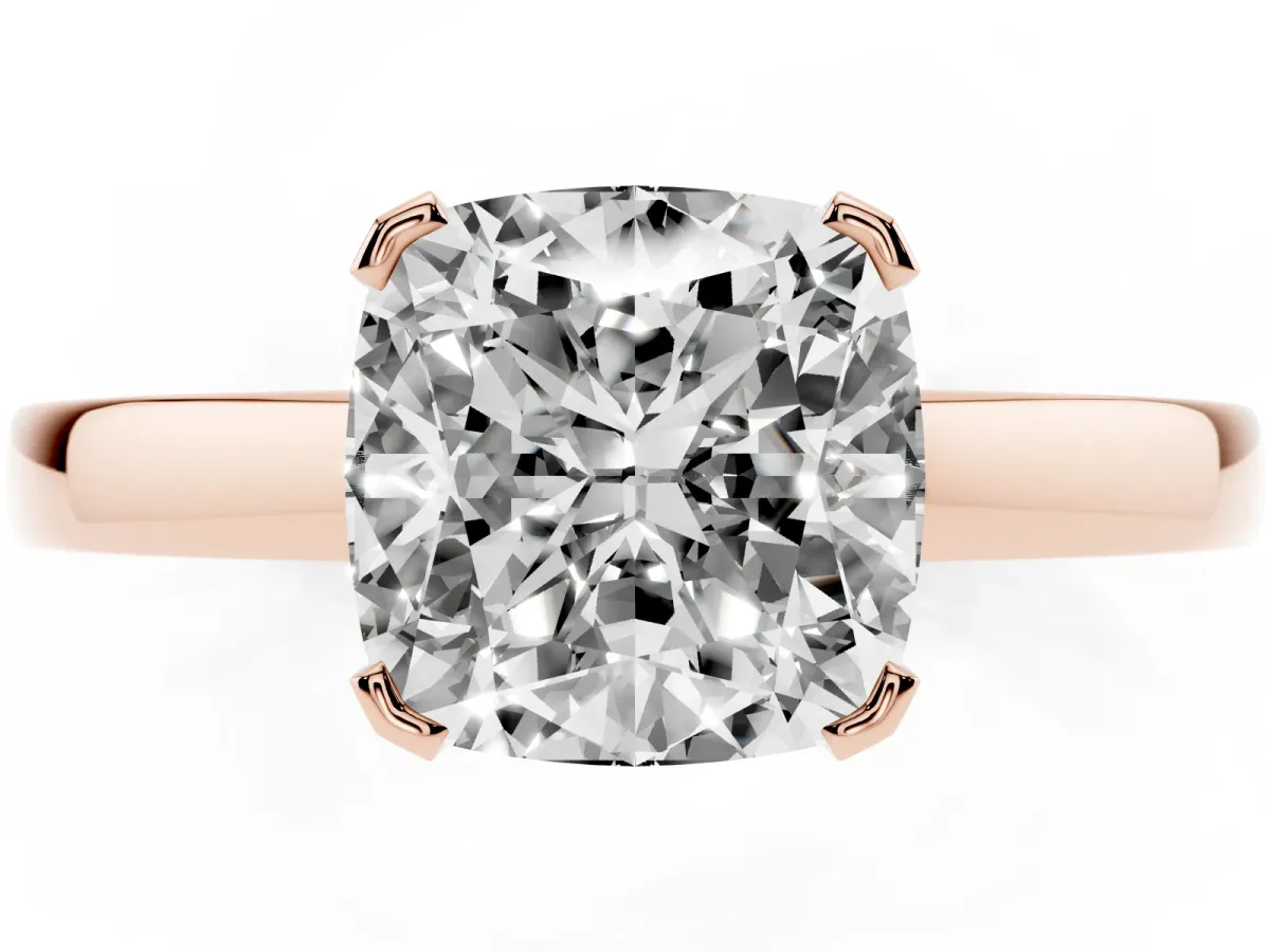 Cushion Cut Cut Solitaire Ring with Four-Prong Setting and Classic Band Rose gold