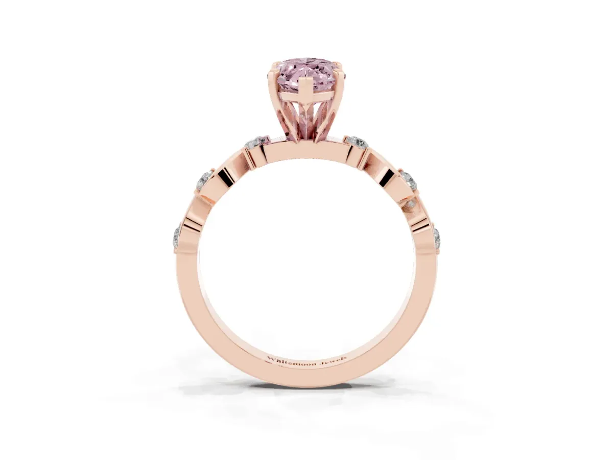 Fancy Pink Marquise Cut Diamond Solitaire Twisted Band with Round Accents and Prong Setting Rose gold