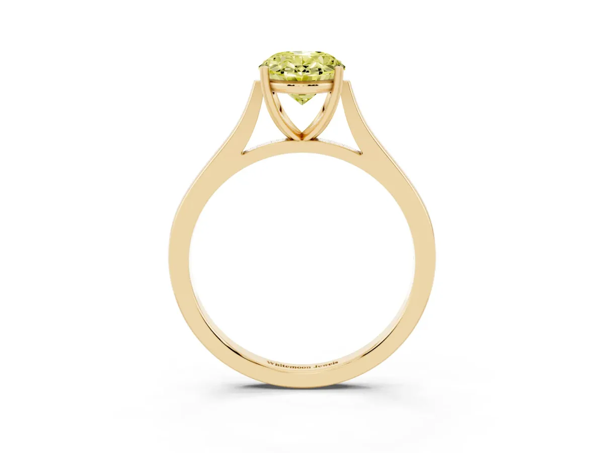 Fancy Yellow Oval Cut Solitaire Heart Prong Engagement Ring with Tapered Band Yellow gold