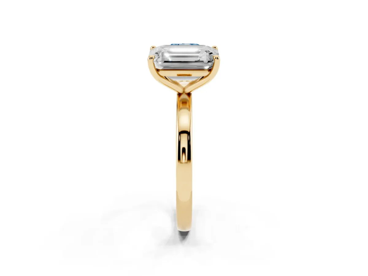 Fancy Blue Cushion Cut and Emerald Cut Toi Moi Ring with Prong Setting Yellow gold