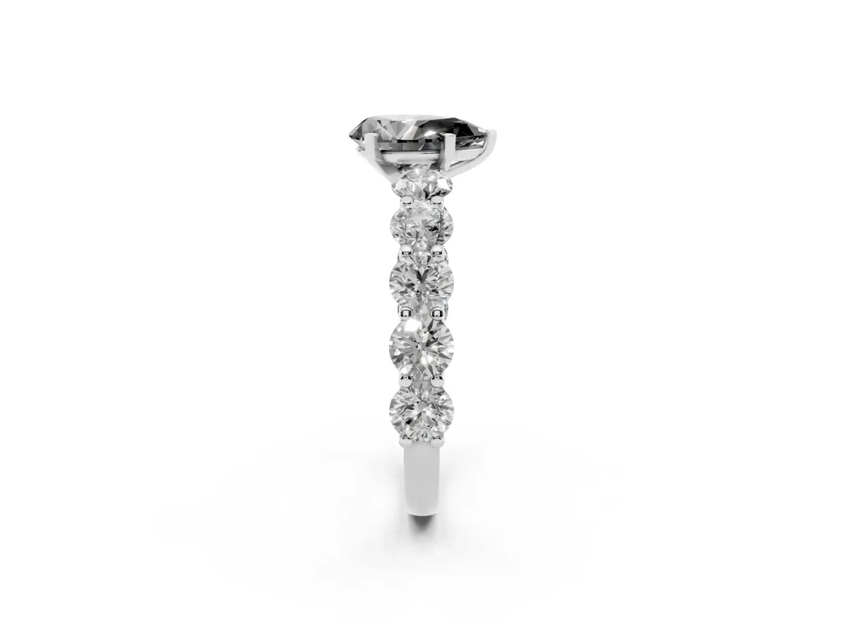 Fancy Black Pear Cut Diamond Prong Setting with Side Stones on a Pave Band Silver