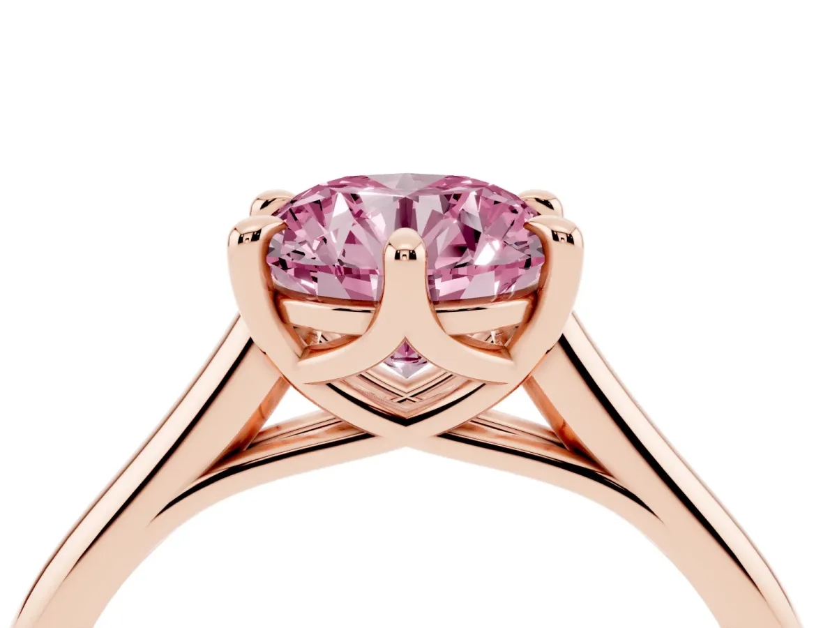 Fancy Pink Round Cut Solitaire Engagement Ring with Six-Prong Setting and Classic Band Rose gold