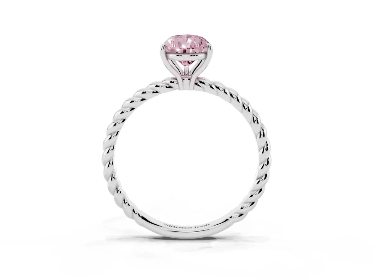 Fancy Pink Pear Cut Solitaire Twist Band Ring with Four-Prong Setting Silver