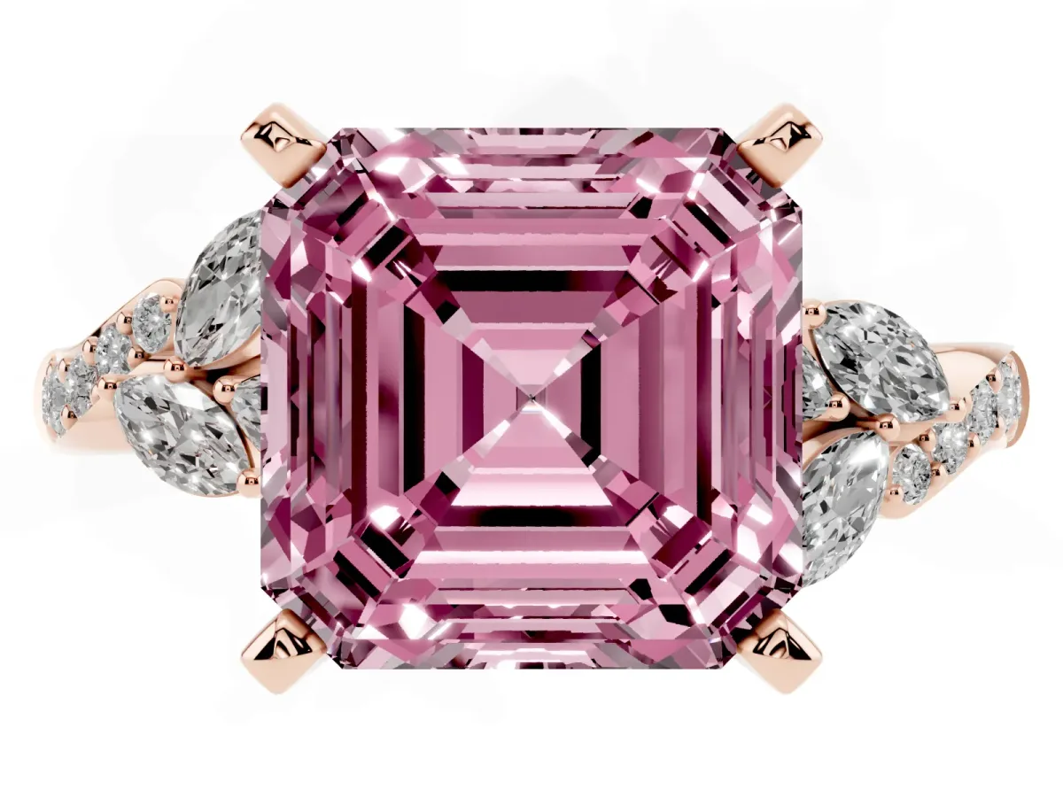 Fancy Pink Asscher Cut Solitaire Marquise Twist Band with Six-Prong Setting Rose gold