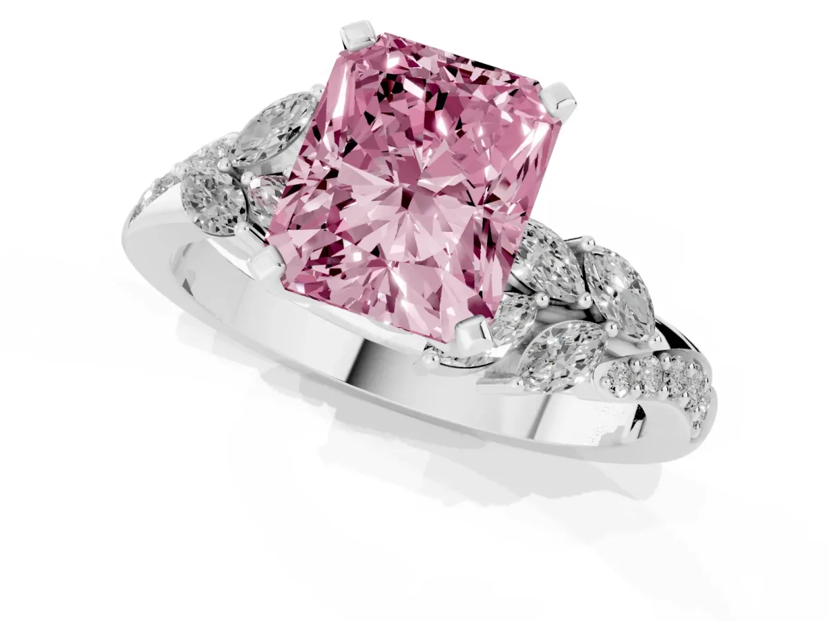 Fancy Pink Radiant Cut Solitaire Marquise Twist Band with Six-Prong Setting Silver