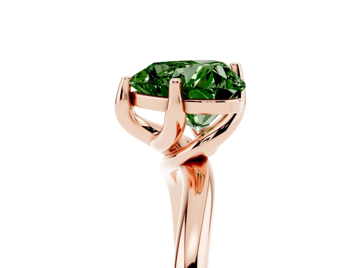 Fancy Green Heart Cut Diamond Solitaire Engagement Ring with Four-Prong Setting and Classic Band Rose gold
