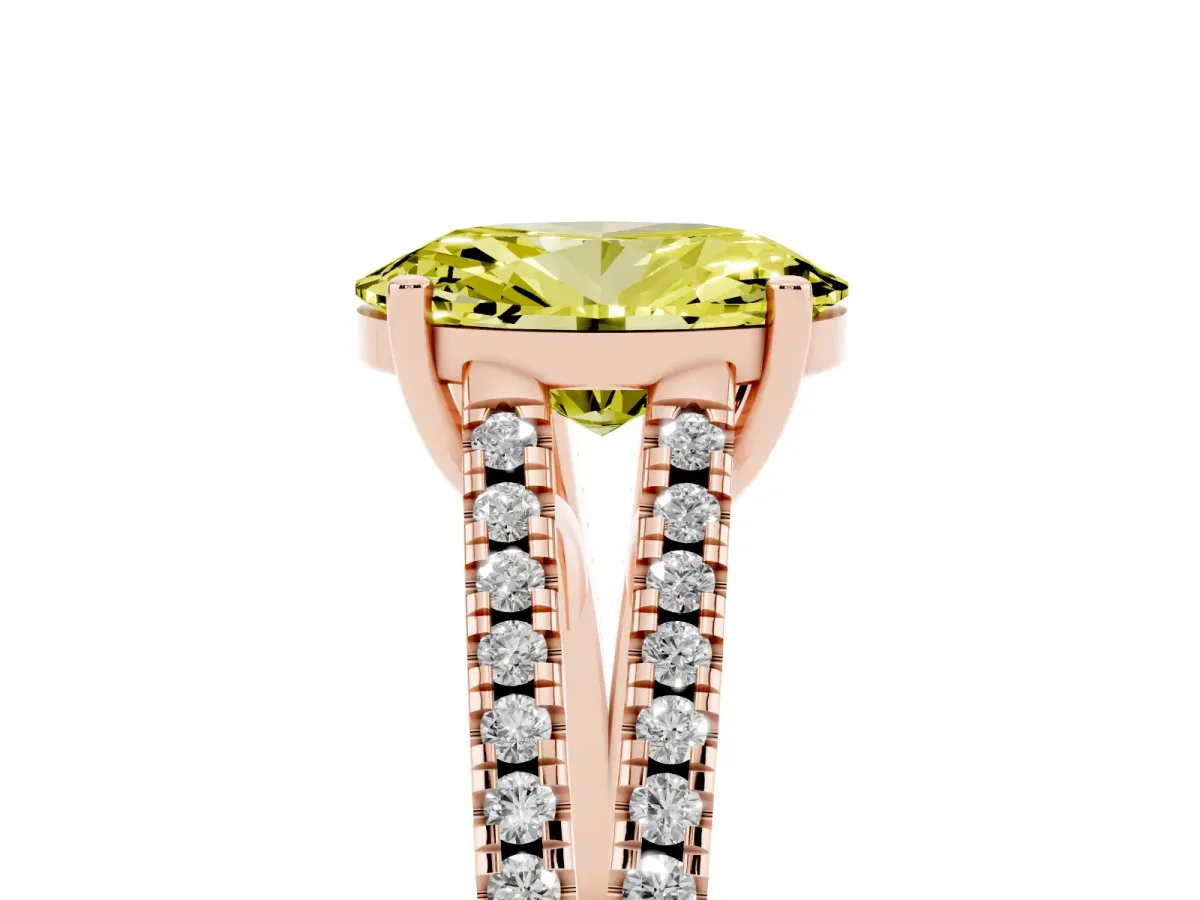 Fancy Yellow Oval Cut Diamond Solitaire Engagement Ring with Split Shank Pavé Band Rose gold
