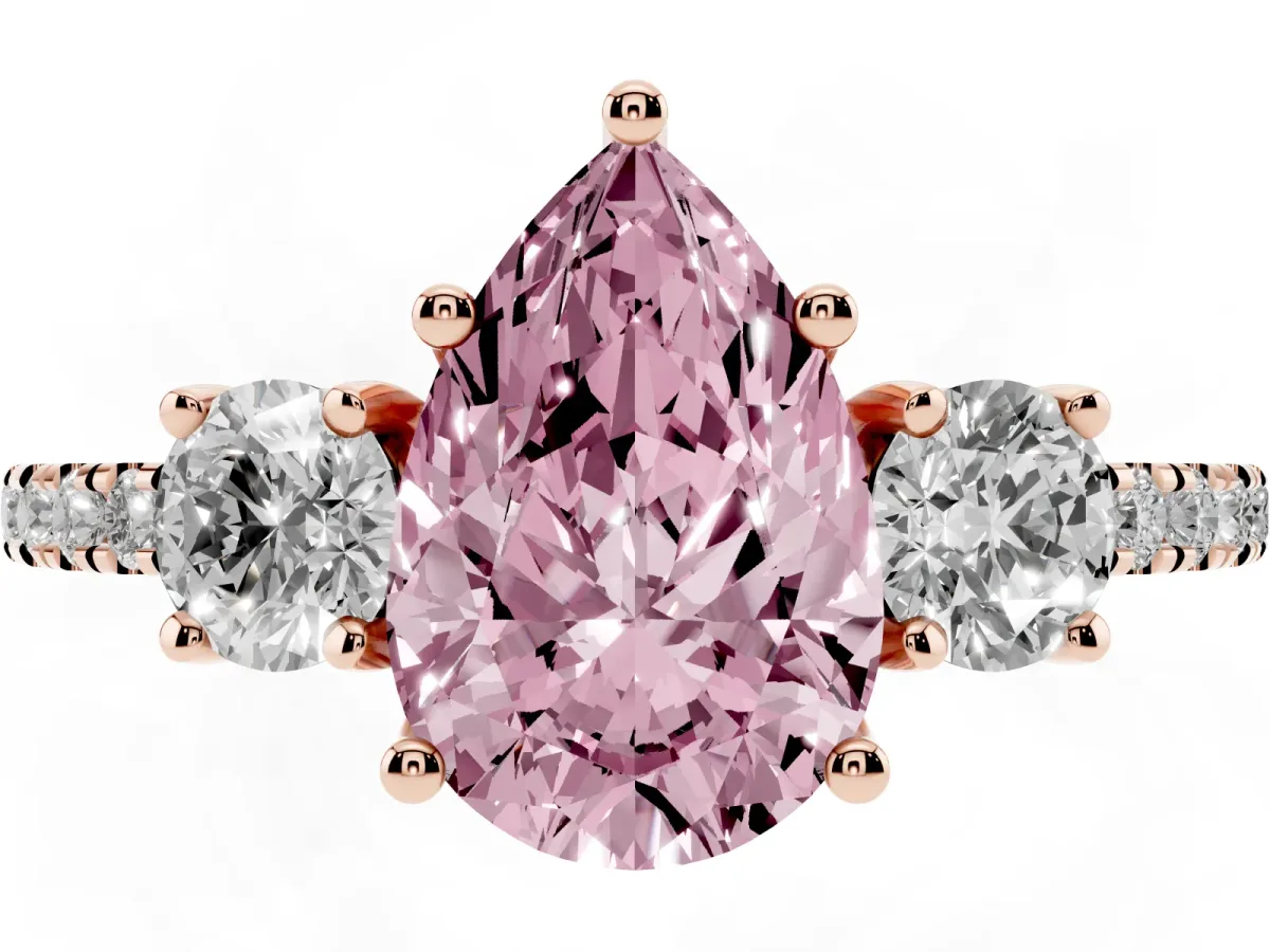 Fancy Pink Three-Stone Pear Cut Cut Diamond Pavé Band with Prong Setting Rose gold