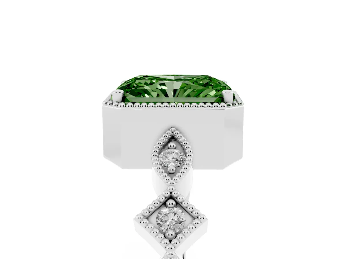 Fancy Green Radiant Cut Milgrain Marquise Diamond Twist Band Ring Silver