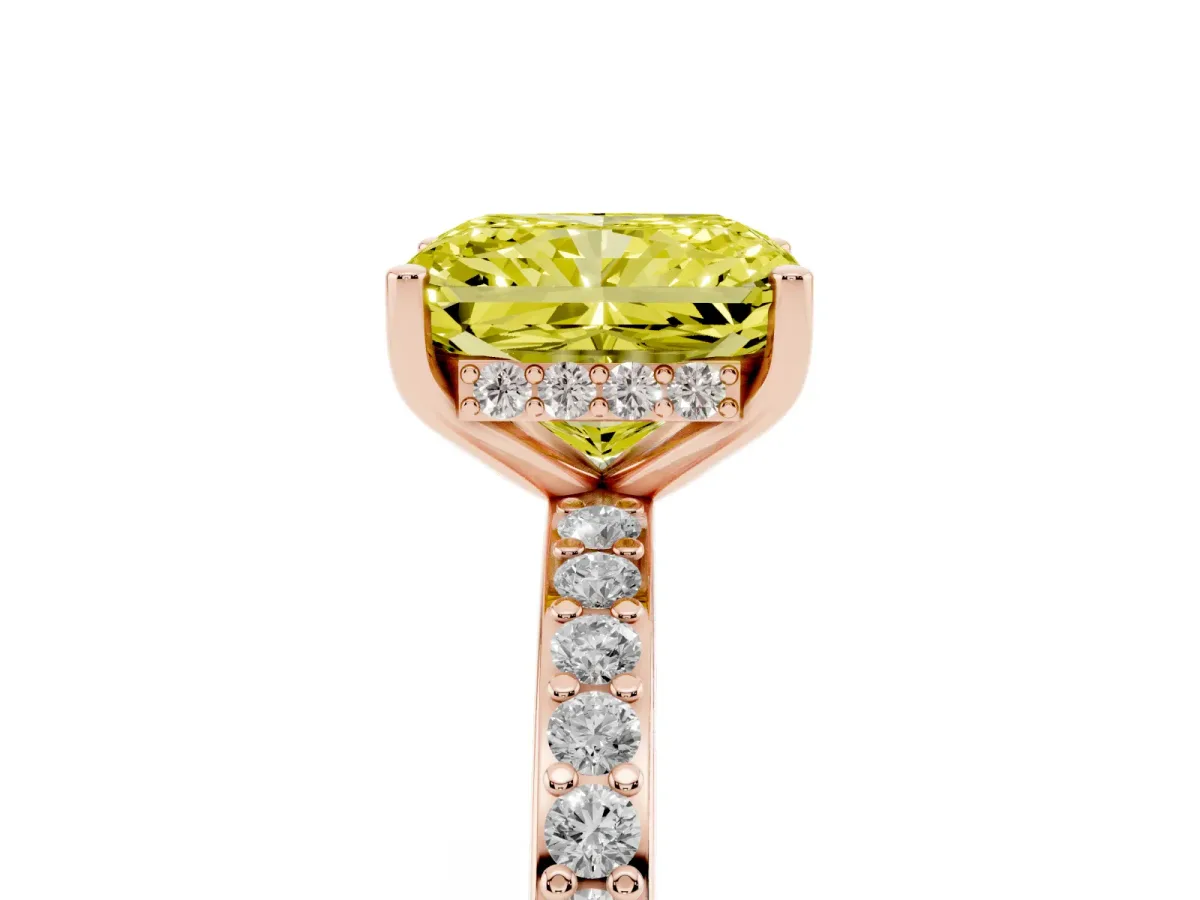 Fancy Yellow Radiant Cut Cut Diamond Pavé Band Ring with Four-Prong Setting Rose gold
