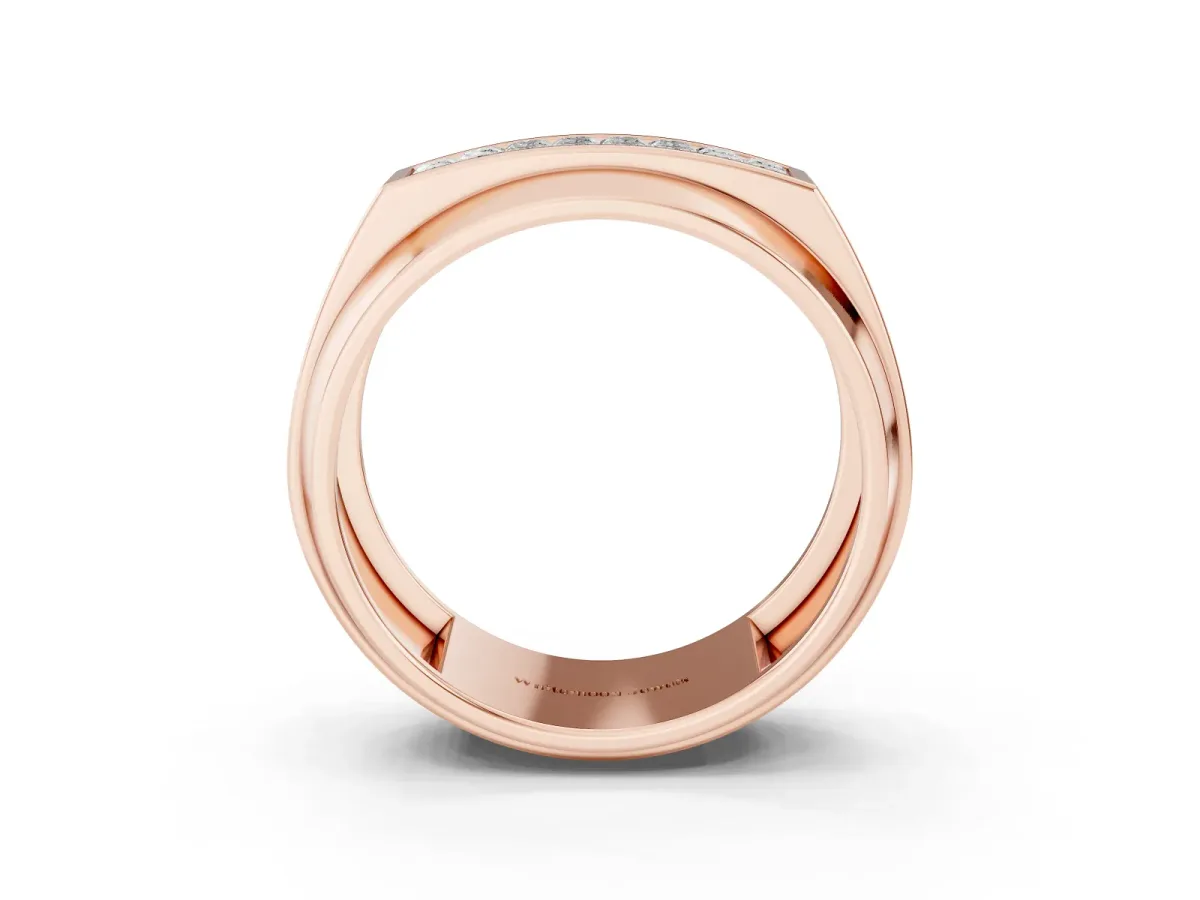 Princess Diamond Pavé Panel Mens Band Rose gold