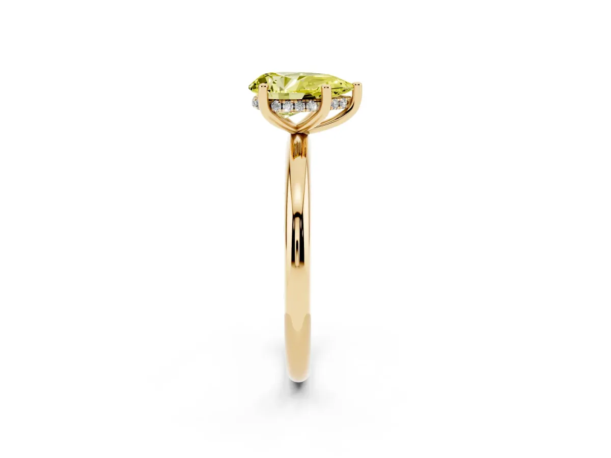 Fancy Yellow Pear Cut Cut Solitaire Engagement Ring with Four-Prong Setting and Classic Band Yellow gold