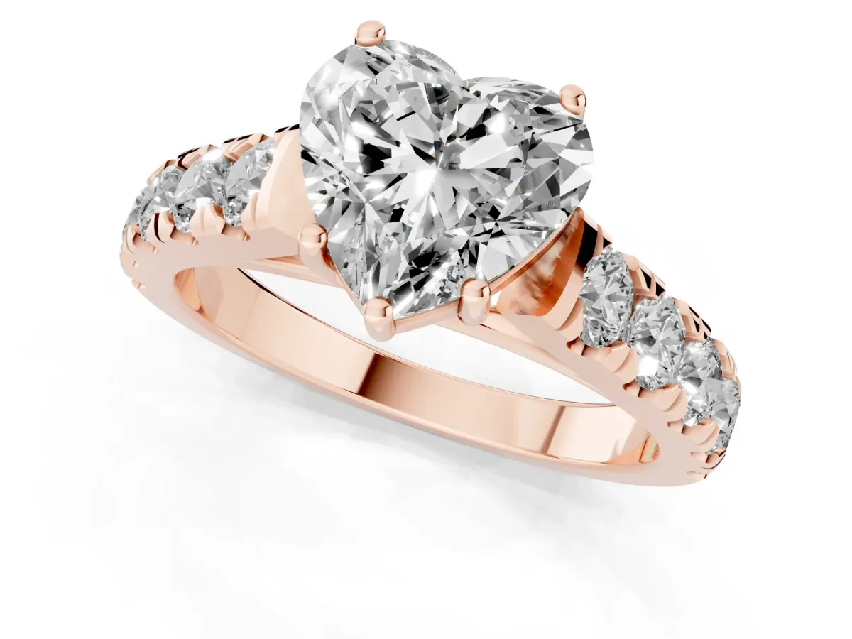 Heart Cut Cut Diamond Solitaire Ring with Micro Pave Band and Prong Setting Rose gold