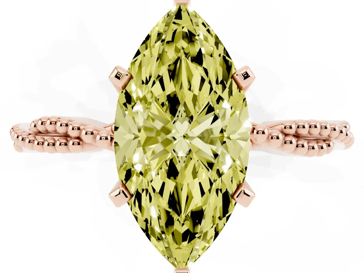 Fancy Yellow Marquise Cut Solitaire Twisted Band with Bead Prong Setting Rose gold