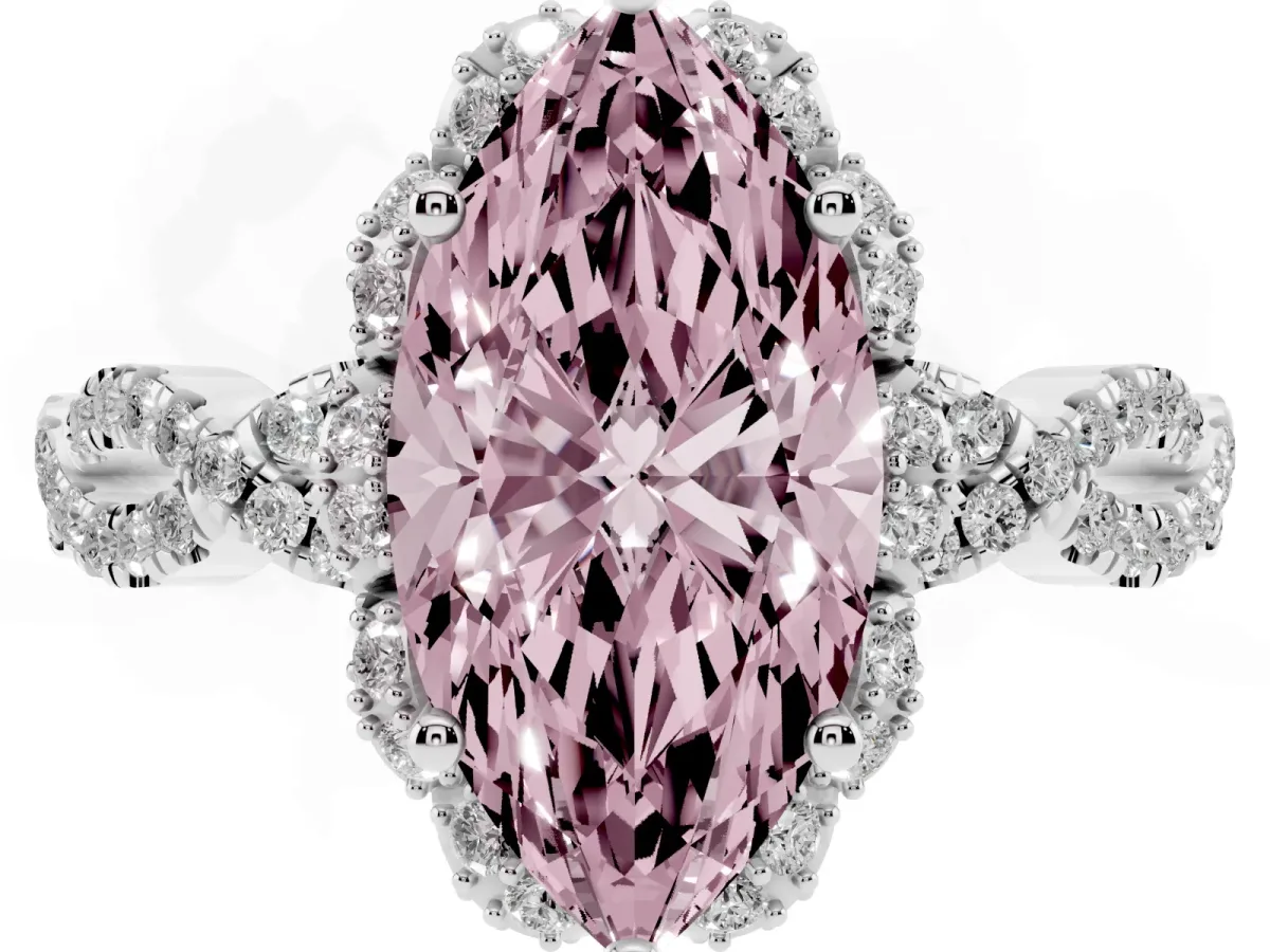 Fancy Pink Marquise Cut Halo Twist Band Solitaire Ring with Six-Prong Setting Silver