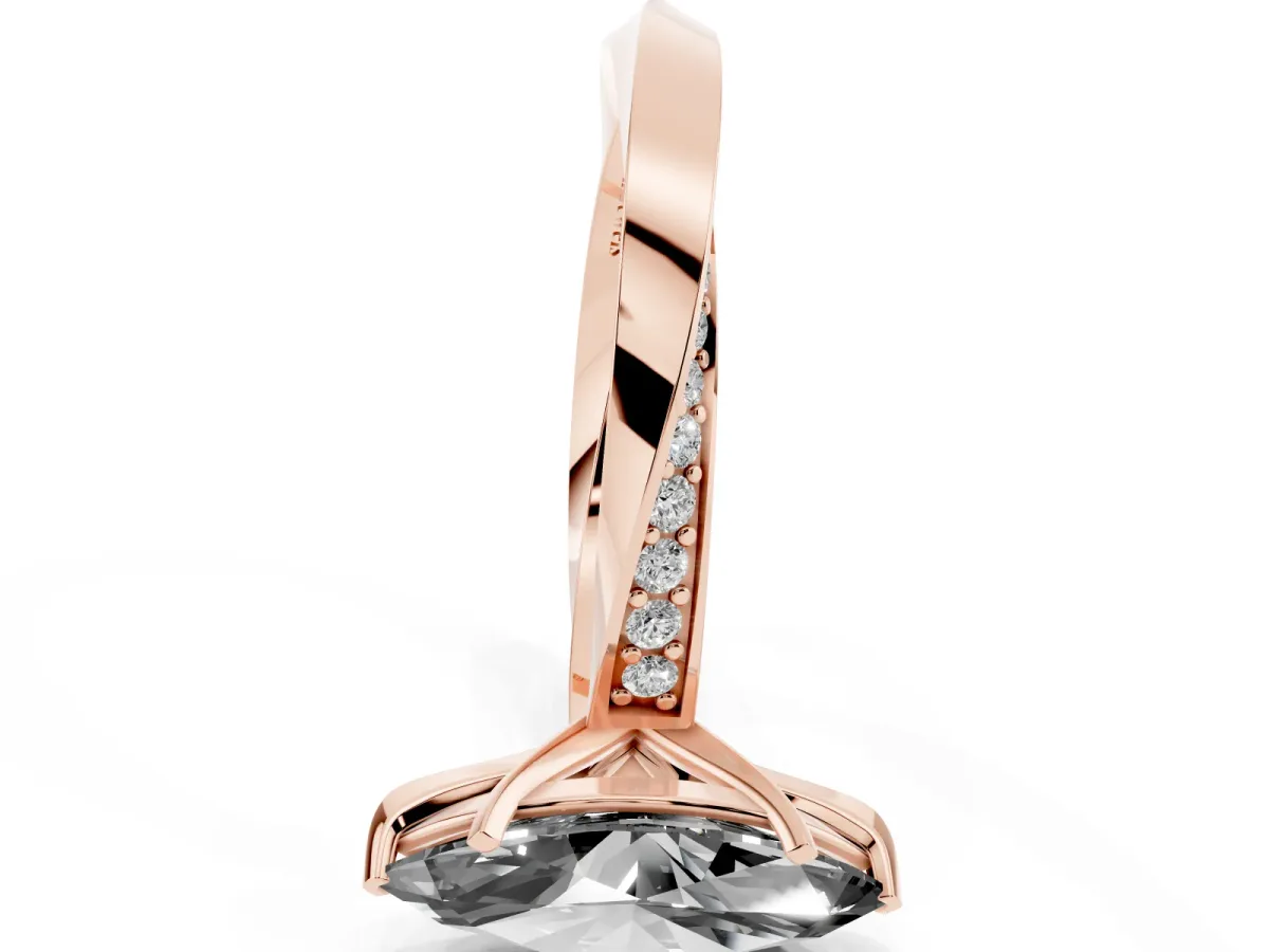 Fancy Black Marquise Cut Diamond Engagement Ring with Side Stone Accents and Four-Prong Setting Rose gold