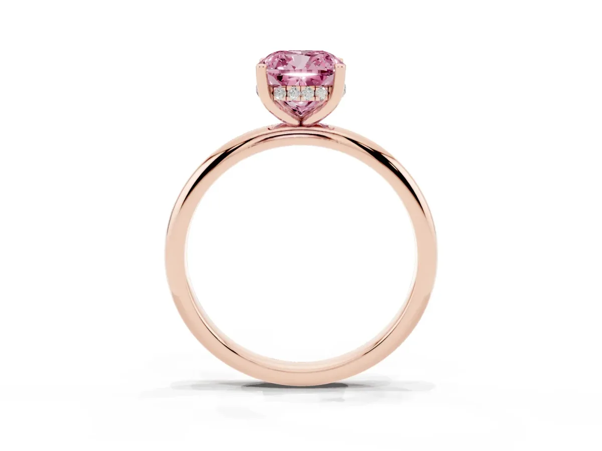 Fancy Pink Cushion Cut Cut Solitaire Engagement Ring with Four-Prong Setting and Classic Band Rose gold