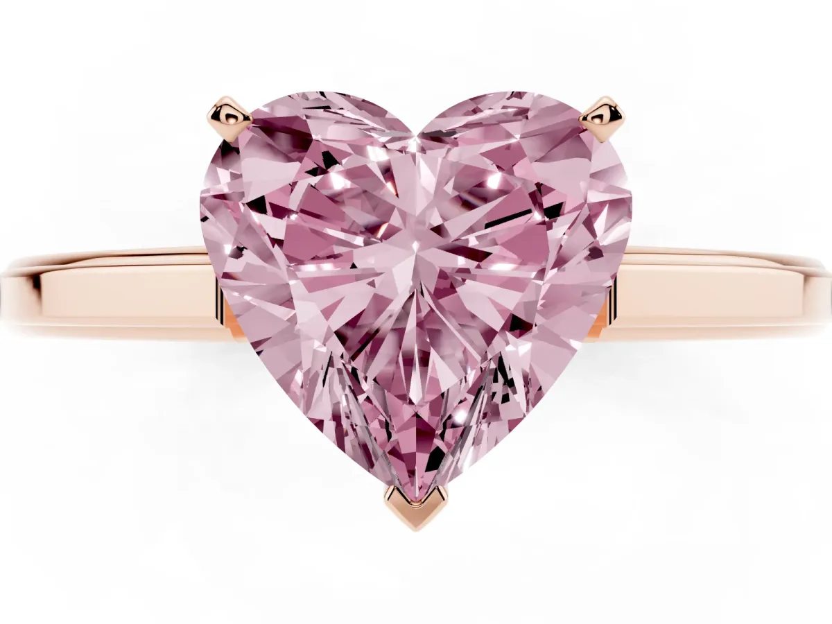 Fancy Pink Heart Cut Solitaire Diamond Ring with Four-Prong Setting and Classic Band Rose gold