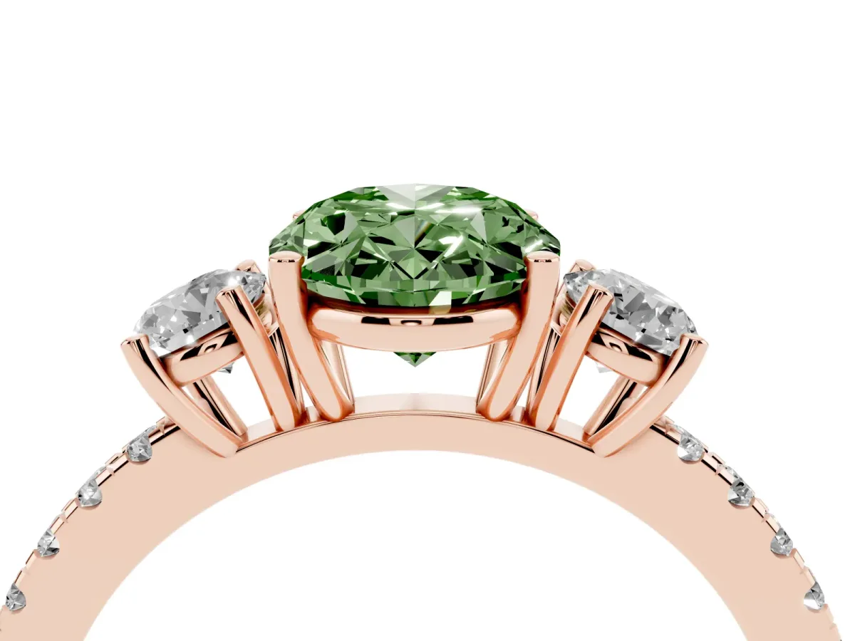 Fancy Green Three-Stone Oval Cut Cut Diamond Pavé Band with Prong Setting Rose gold