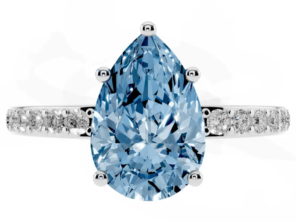 Fancy Blue Pear Cut Cut Diamond Pavé Band Ring with Four-Prong Setting Platinum