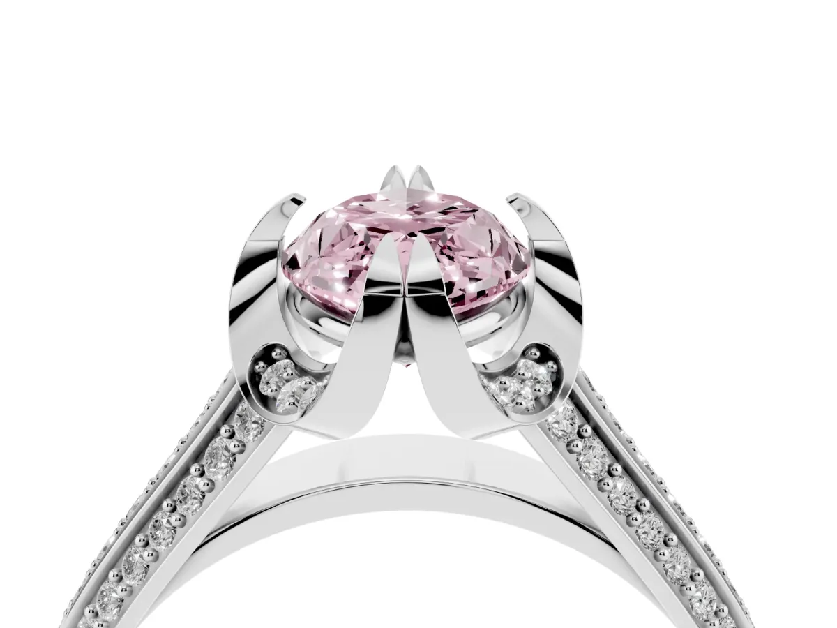 Fancy Pink Marquise Cut Solitaire Pave Split Shank Ring with Four-Prong Setting White gold