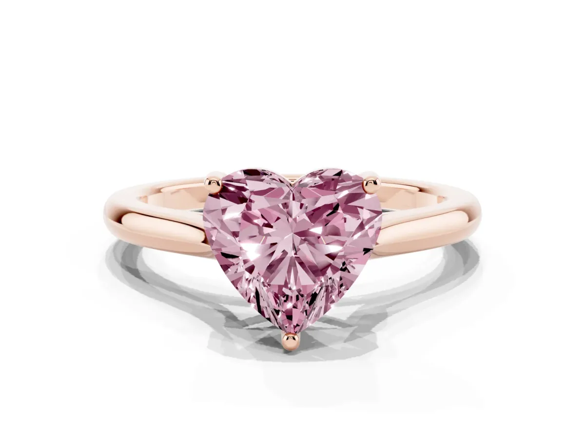 Fancy Pink Heart Cut Cut Solitaire Ring with Cathedral Band and Four-Prong Setting Rose gold