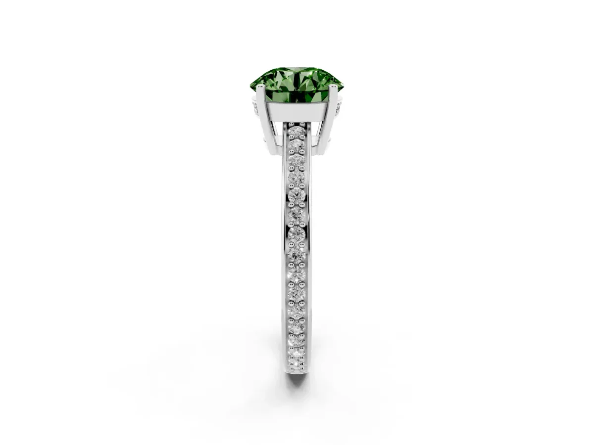 Fancy Green Round Cut Solitaire Pavé Band Prong Setting Ring Silver